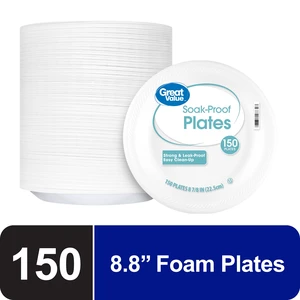 Great Value Soak-Proof Foam Plates, White, 9in, 150 Count Great Value Soak-Proof Foam Plates, White, 9in, 150 Count