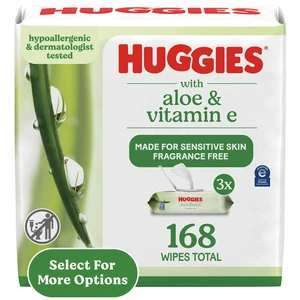 Huggies Wipes with Aloe & Vitamin E, Unscented, 3 Flip-Top Packs, 168 Count Huggies Wipes with Aloe & Vitamin E, Unscented, 3 Flip-Top Packs, 168 Count