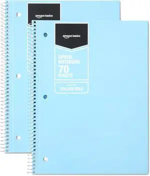 Amazon Basics Wide-Ruled Spiral Notebooks with Perforated Pages, 70 Sheets, 8" x 10.5", Light Blue, 2-Pack Amazon Basics Wide-Ruled Spiral Notebooks with Perforated Pages, 70 Sheets, 8" x 10.5", Light Blue, 2-Pack