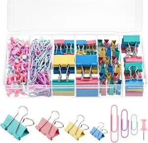 BESARME 279PCS Paper Clips and Binder Clips Set with Box, Assorted Sizes | Colorful metal clips, rust-resistant finish, 6-compartment box, office school home use BESARME 279PCS Paper Clips and Binder Clips Set with Box, Assorted Sizes | Colorful metal clips, rust-resistant finish, 6-compartment box, office school home use