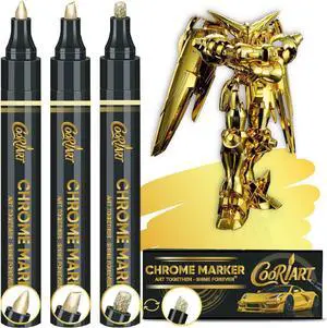 3PK Liquid Gold Chrome Paint Markers, Metallic Mirror Gold Pens | 1mm, 2mm & 3mm Reversible Tip Permanent High Gloss Markers for Metal, Plastic, Fabric, Model Painting, Touch-Up & Repair Kit 3PK Liquid Gold Chrome Paint Markers, Metallic Mirror Gold Pens | 1mm, 2mm & 3mm Reversible Tip Permanent High Gloss Markers for Metal, Plastic, Fabric, Model Painting, Touch-Up & Repair Kit