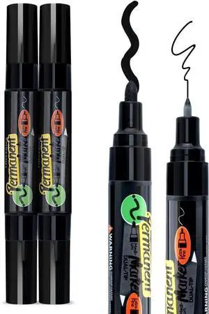 TRANSON 2 Black Bold Tip and Extra Fine Tip Paint Markers Waterproof Oil Paint pen TRANSON 2 Black Bold Tip and Extra Fine Tip Paint Markers Waterproof Oil Paint pen