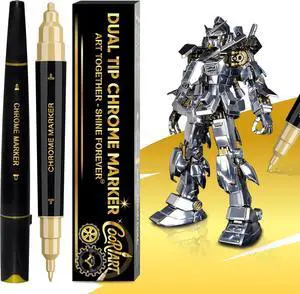 2PK Dual Tip Liquid Gold Chrome Paint Markers, Mirror Gold Pens | 1mm & 2-5mm Reversible Tips Permanent Metallic High Gloss Marker for Metal, Plastic, Fabric, Model, Touch-Up & Repair Kit 2PK Dual Tip Liquid Gold Chrome Paint Markers, Mirror Gold Pens | 1mm & 2-5mm Reversible Tips Permanent Metallic High Gloss Marker for Metal, Plastic, Fabric, Model, Touch-Up & Repair Kit
