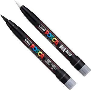 POSCA Uni PCF-350 Brush Tip Paint Marker Pen - Fabric, Glass, Metal - Black & White Set (1 of Each) POSCA Uni PCF-350 Brush Tip Paint Marker Pen - Fabric, Glass, Metal - Black & White Set (1 of Each)