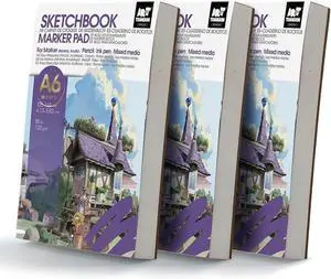 TRANSON 3 Pack A6 Mini Sketchbook Marker Pad, 80lb/120gsm Heavyweight Art Paper, No Bleed Through, 100 Sheets/200 Pages 4.13"x5.83" for Drawing & Sketching TRANSON 3 Pack A6 Mini Sketchbook Marker Pad, 80lb/120gsm Heavyweight Art Paper, No Bleed Through, 100 Sheets/200 Pages 4.13"x5.83" for Drawing & Sketching