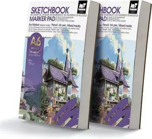 TRANSON 2 Pack A6 Mini Sketchbook Marker Pad, 80lb/120gsm Heavyweight Art Paper, No Bleed Through, 100 Sheets/200 Pages 4.13"x5.83" for Drawing & Sketching TRANSON 2 Pack A6 Mini Sketchbook Marker Pad, 80lb/120gsm Heavyweight Art Paper, No Bleed Through, 100 Sheets/200 Pages 4.13"x5.83" for Drawing & Sketching