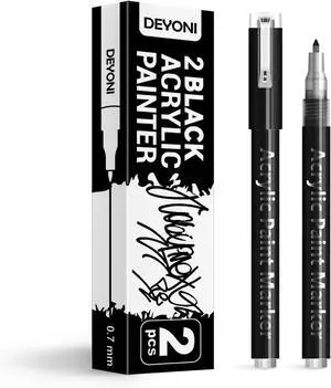 2 Pack Black Acrylic Paint Pens, 0.7mm Extra Fine Tip, Water Based Acrylic Markers for Wood, Paper, Rock Painting, Stone 2 Pack Black Acrylic Paint Pens, 0.7mm Extra Fine Tip, Water Based Acrylic Markers for Wood, Paper, Rock Painting, Stone
