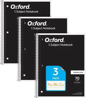Oxford Primary Ruled Spiral Notebooks, Writing/Drawing Practice for Kids, Grades Pre-K, K-2, 70 Sheets, 8 x 10.5 Inches, Black, 3 Pack (1002542) Oxford Primary Ruled Spiral Notebooks, Writing/Drawing Practice for Kids, Grades Pre-K, K-2, 70 Sheets, 8 x 10.5 Inches, Black, 3 Pack (1002542)