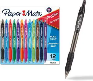 Paper Mate Profile Retractable Ballpoint Pens, Bold Point (1.4mm), Assorted Colors, 12 Count - Back to School, Office, Teacher Supplies Paper Mate Profile Retractable Ballpoint Pens, Bold Point (1.4mm), Assorted Colors, 12 Count - Back to School, Office, Teacher Supplies