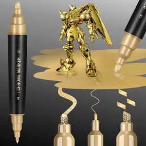 1PK Dual Tip Liquid Gold Chrome Paint Marker, Mirror Gold Pen | 1mm & 2-5mm Reversible Tips Permanent Metallic High Gloss Marker for Metal, Plastic, Fabric, Model, Touch-Up & Repair Kit 1PK Dual Tip Liquid Gold Chrome Paint Marker, Mirror Gold Pen | 1mm & 2-5mm Reversible Tips Permanent Metallic High Gloss Marker for Metal, Plastic, Fabric, Model, Touch-Up & Repair Kit