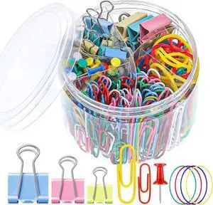 350 Pcs Colored Paper Clips with Binderclips Rubber Bands Push Pins | Assorted Sizes, In A Divided Round Storage Box, For Bulletin Boards Office, School And Home 350 Pcs Colored Paper Clips with Binderclips Rubber Bands Push Pins | Assorted Sizes, In A Divided Round Storage Box, For Bulletin Boards Office, School And Home