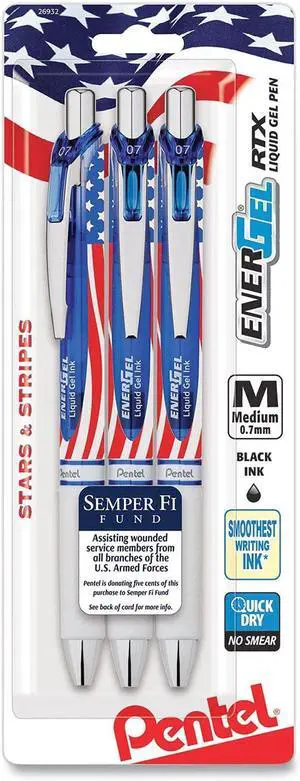 Pentel EnerGel RTX, Stars & Stripes Edition Liquid Gel Pens, 0.7mm, Black ink, 3 pack Pentel EnerGel RTX, Stars & Stripes Edition Liquid Gel Pens, 0.7mm, Black ink, 3 pack