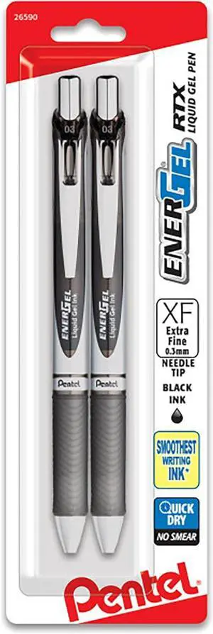 Pentel EnerGel RTX Retractable Liquid Gel Pen, (0.3mm) Needle Tip, Extra Fine Line, Black Ink, 2 Pack Pentel EnerGel RTX Retractable Liquid Gel Pen, (0.3mm) Needle Tip, Extra Fine Line, Black Ink, 2 Pack