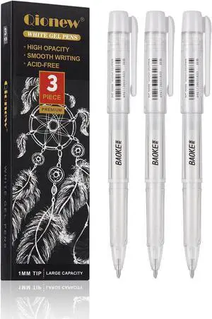 Qionew White Gel Pen Set, 1mm Gel Ink Pens Opaque White Archival Ink Pens for Black Paper Drawing, Sketching, Illustration, Card Making, Bullet Journaling Qionew White Gel Pen Set, 1mm Gel Ink Pens Opaque White Archival Ink Pens for Black Paper Drawing, Sketching, Illustration, Card Making, Bullet Journaling
