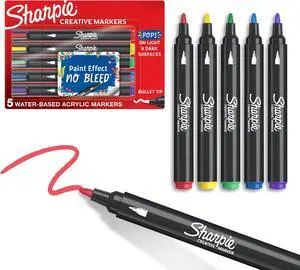 Sharpie Creative Markers, Water-Based Acrylic, Bullet Tip, Assorted Colors, 5 Count Arts & Crafts, Kids Activity, School Classroom; Works on Paper, Metal, Wood, Ceramic, Glass, Rock, Canvas Sharpie Creative Markers, Water-Based Acrylic, Bullet Tip, Assorted Colors, 5 Count Arts & Crafts, Kids Activity, School Classroom; Works on Paper, Metal, Wood, Ceramic, Glass, Rock, Canvas