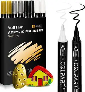 Dual Tip Acrylic Paint Pens Markers, 8 Pack Black White Silver Gold Paint Pens for Wood, Canvas, Stone, Rock Painting, Glass, Ceramic Surfaces, DIY Art Supplies (4 color) Dual Tip Acrylic Paint Pens Markers, 8 Pack Black White Silver Gold Paint Pens for Wood, Canvas, Stone, Rock Painting, Glass, Ceramic Surfaces, DIY Art Supplies (4 color)