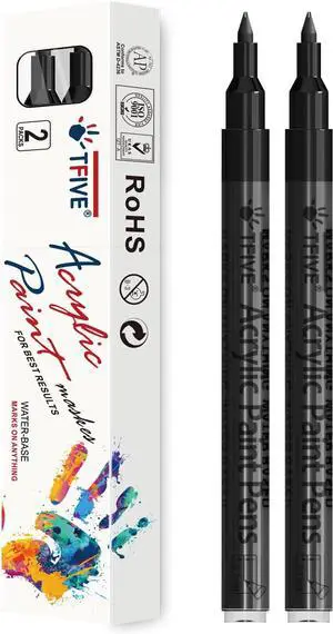 TFIVE Acrylic Paint Markers Pens, 2 Black 0.7mm Extra Fine Tip | Permanent, Waterproof, Quick Dry, Water Based Marker Pen for Rock, Ceramic, Glass, Wood, Plastic, Metal, Canvas TFIVE Acrylic Paint Markers Pens, 2 Black 0.7mm Extra Fine Tip | Permanent, Waterproof, Quick Dry, Water Based Marker Pen for Rock, Ceramic, Glass, Wood, Plastic, Metal, Canvas