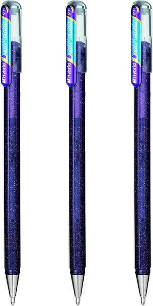 Pentel Hybrid - Dual Metallic - Liquid Gel Rollerball Pens - K110 - Violet & Metallic Blue Ink - Pack of 3 Pentel Hybrid - Dual Metallic - Liquid Gel Rollerball Pens - K110 - Violet & Metallic Blue Ink - Pack of 3