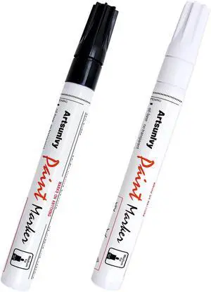 Artsunlvy Permanent Paint Pens Paint Markers - 2 Pack Black & White Oil Based Quick Dry Waterproof Markers For Tire, Rubber,Wood, Rocks, Metal, Canvas Artsunlvy Permanent Paint Pens Paint Markers - 2 Pack Black & White Oil Based Quick Dry Waterproof Markers For Tire, Rubber,Wood, Rocks, Metal, Canvas