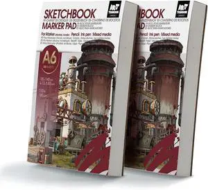 TRANSON 2 Pack A6 Mini Sketchbook Marker Pad, 110lb/160gsm Heavyweight Art Paper, No Bleed Through, 100 Sheets/200 Pages 4.13"x5.83" for Drawing & Sketching TRANSON 2 Pack A6 Mini Sketchbook Marker Pad, 110lb/160gsm Heavyweight Art Paper, No Bleed Through, 100 Sheets/200 Pages 4.13"x5.83" for Drawing & Sketching