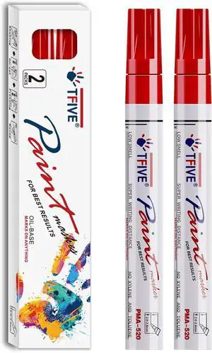 TFIVE Red Permanent Markers Paint Pens, 2 Pack Oil Based Paint Markers | Waterproof, Quick Dry, Never Fade, Medium Tip Marker Pens for Rock Painting, Wood, Metal, Plastic, Canvas, Glass, Rubber TFIVE Red Permanent Markers Paint Pens, 2 Pack Oil Based Paint Markers | Waterproof, Quick Dry, Never Fade, Medium Tip Marker Pens for Rock Painting, Wood, Metal, Plastic, Canvas, Glass, Rubber