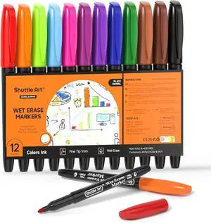 Shuttle Art Wet Erase Markers 12 Colors 1mm Fine Tip Smudge-Free Markers | Perfect for Laminated Sheets, Whiteboards, Glass, Wipe Clean with Damp Cloth for Long-Lasting Markings Low-Odor Non-Toxic Shuttle Art Wet Erase Markers 12 Colors 1mm Fine Tip Smudge-Free Markers | Perfect for Laminated Sheets, Whiteboards, Glass, Wipe Clean with Damp Cloth for Long-Lasting Markings Low-Odor Non-Toxic