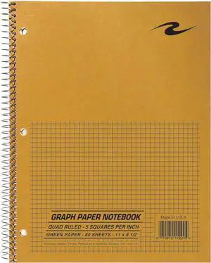ROARING SPRING Graph Paper Notebook, Spiral Lab Notebook, Green Tinted Paper, 80 Sheets, 11" x 8.5", Quad Ruled 5x5 Grid, Made in USA, Ideal for Math, Engineering & Science ROARING SPRING Graph Paper Notebook, Spiral Lab Notebook, Green Tinted Paper, 80 Sheets, 11" x 8.5", Quad Ruled 5x5 Grid, Made in USA, Ideal for Math, Engineering & Science