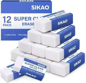 White Erasers, 12 Pack Block Pencil Erasers Super Clean Non-Melting | Soft Erasers for Drawing, Sketching & Art Supplies, Smudge-Free for Homework School & Office White Erasers, 12 Pack Block Pencil Erasers Super Clean Non-Melting | Soft Erasers for Drawing, Sketching & Art Supplies, Smudge-Free for Homework School & Office