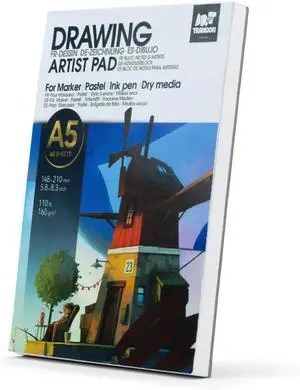 TRANSON A5 Small Sketchbook Marker Pad, 110lb/160gsm Heavyweight Art Paper, No Bleed Through, 65 Sheets/130 Pages 5.8"x8.3" for Drawing & Sketching TRANSON A5 Small Sketchbook Marker Pad, 110lb/160gsm Heavyweight Art Paper, No Bleed Through, 65 Sheets/130 Pages 5.8"x8.3" for Drawing & Sketching