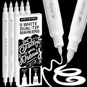 ARTISTRO 5 White Dual-Tip Acrylic Paint Marker Pens for Drawing | For Fabric, Rock, Glass, Wood, & Molds, Arts & Crafts Gift for Adults, Teens, & Kids, Classroom Must Haves & School Supplies ARTISTRO 5 White Dual-Tip Acrylic Paint Marker Pens for Drawing | For Fabric, Rock, Glass, Wood, & Molds, Arts & Crafts Gift for Adults, Teens, & Kids, Classroom Must Haves & School Supplies