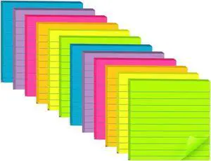 (12 Pads) Lined Sticky Notes 4x4 in, 6 Bright Colors Self-Stick Note Pads | Strong Adhesive, 47 Sheets/Pad (12 Pads) Lined Sticky Notes 4x4 in, 6 Bright Colors Self-Stick Note Pads | Strong Adhesive, 47 Sheets/Pad
