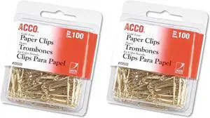 ACCO Brands Paper Clips, Regluar, # 2 Size, Smooth, Gold, 100 Clips/Box (72533) (Pack of 2) ACCO Brands Paper Clips, Regluar, # 2 Size, Smooth, Gold, 100 Clips/Box (72533) (Pack of 2)