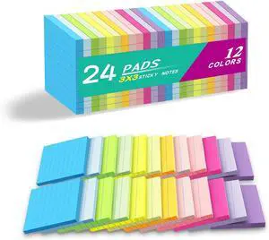 (24 Pack) Lined Sticky Notes 3x3 in,Bright Notepads with Lines | Ruled Stickies,Super Sticking Power,Office School Memo Note Pads,Post on Windows Doors,Recyclable,Easy to Write on (24 Pack) Lined Sticky Notes 3x3 in,Bright Notepads with Lines | Ruled Stickies,Super Sticking Power,Office School Memo Note Pads,Post on Windows Doors,Recyclable,Easy to Write on