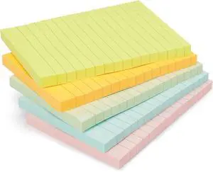 Amazon Basics Lined Sticky Notes, 4x6" Self-Stick Pads with Clean Removal Adhesive for To Do List, Home, Office, Notebook, Assorted Colors, 100 Sheets/Pad, Pack of 5 Amazon Basics Lined Sticky Notes, 4x6" Self-Stick Pads with Clean Removal Adhesive for To Do List, Home, Office, Notebook, Assorted Colors, 100 Sheets/Pad, Pack of 5