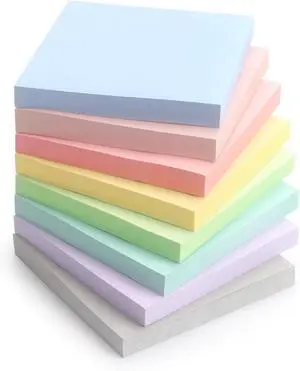 Sticky Notes 3x3 Inch, 8 Pads, Light Colors Self-Adhesive, 80 Sheets/Pad | Reusable Notepads for Office, School, and Home Sticky Notes 3x3 Inch, 8 Pads, Light Colors Self-Adhesive, 80 Sheets/Pad | Reusable Notepads for Office, School, and Home