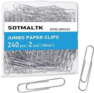 Jumbo Paper Clips, 240pcs 2 Inch Large Silver Paper Clip, Big PaperClips for Paperwork Office School and Personal Use Jumbo Paper Clips, 240pcs 2 Inch Large Silver Paper Clip, Big PaperClips for Paperwork Office School and Personal Use