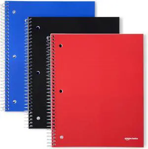 Amazon Basics 1 Subject College Ruled Spiral Notebook, Poly Cover,100 Sheets, 9" x 11", Assorted Primary Colors, 3 pack Amazon Basics 1 Subject College Ruled Spiral Notebook, Poly Cover,100 Sheets, 9" x 11", Assorted Primary Colors, 3 pack