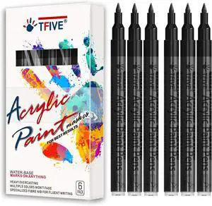 TFIVE Black Paint Markers Paint Pens, 6 Pack Acrylic Permanent Marker | 0.7mm Extra Fine Tip, Waterproof, Quick Dry, Water Based Marker Pen for Rock, Glass, Wood, Plastic, Metal, Canvas, Ceramic TFIVE Black Paint Markers Paint Pens, 6 Pack Acrylic Permanent Marker | 0.7mm Extra Fine Tip, Waterproof, Quick Dry, Water Based Marker Pen for Rock, Glass, Wood, Plastic, Metal, Canvas, Ceramic
