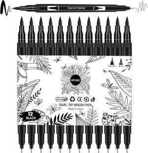 Black Drawing Pens, 12 Pack Felt Tip Markers for Adults and Kids, Dual Tip Brush Fineliners Pens for Art Drawing Sketching Black Drawing Pens, 12 Pack Felt Tip Markers for Adults and Kids, Dual Tip Brush Fineliners Pens for Art Drawing Sketching