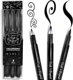Craft 'n' Beyond Calligraphy Brush Pens Pack of 3 Small, Medium and Large Markers for Hand Lettering, Art Drawing, Sketching, Scrapbooking, Writing, Journaling - Beginner Kit with Fadeproof Black Ink Craft 'n' Beyond Calligraphy Brush Pens Pack of 3 Small, Medium and Large Markers for Hand Lettering, Art Drawing, Sketching, Scrapbooking, Writing, Journaling - Beginner Kit with Fadeproof Black Ink