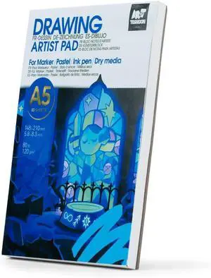 TRANSON A5 Small Sketchbook Marker Pad, 80lb/120gsm Heavyweight Art Paper, No Bleed Through, 80 Sheets/160 Pages 5.8"x8.3" for Drawing & Sketching TRANSON A5 Small Sketchbook Marker Pad, 80lb/120gsm Heavyweight Art Paper, No Bleed Through, 80 Sheets/160 Pages 5.8"x8.3" for Drawing & Sketching