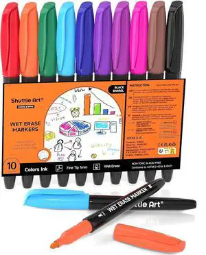 Shuttle Art Wet Erase Markers 10 Colors 1mm Fine Tip Smudge-Free Markers | Perfect for Laminated Sheets, Whiteboards, Glass, Wipe Clean with Damp Cloth for Long-Lasting Markings Low-Odor Non-Toxic Shuttle Art Wet Erase Markers 10 Colors 1mm Fine Tip Smudge-Free Markers | Perfect for Laminated Sheets, Whiteboards, Glass, Wipe Clean with Damp Cloth for Long-Lasting Markings Low-Odor Non-Toxic