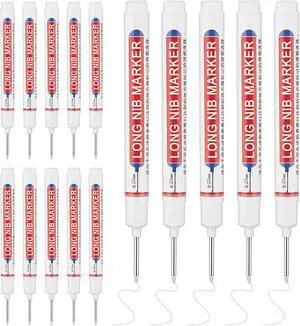 15 Pcs Long Nib Marker Pens with 20 mm Long Head Nose Tip, White | Fine Point, Deep Hole Reach Permanent Paint Markers, for Metal, Drilling, Carpenter, Woodworking, Construction, Marking Pen 15 Pcs Long Nib Marker Pens with 20 mm Long Head Nose Tip, White | Fine Point, Deep Hole Reach Permanent Paint Markers, for Metal, Drilling, Carpenter, Woodworking, Construction, Marking Pen