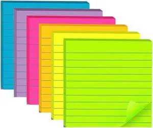 (6 Pads) Lined Sticky Notes 4x4 in, 6 Bright Colors Self-Stick Note Pads | Strong Adhesive, 47 Sheets/Pad (6 Pads) Lined Sticky Notes 4x4 in, 6 Bright Colors Self-Stick Note Pads | Strong Adhesive, 47 Sheets/Pad