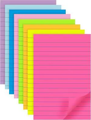 (8 Pads) Lined Sticky Notes 4x6 in, 8 Bright Colors, Self-Stick Note Pads | Large Notepads with Lines, Super Sticky, 40 Sheets/Pad, Easy to Post for Office, Home & School (8 Pads) Lined Sticky Notes 4x6 in, 8 Bright Colors, Self-Stick Note Pads | Large Notepads with Lines, Super Sticky, 40 Sheets/Pad, Easy to Post for Office, Home & School
