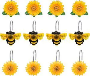 Whaline 12Pcs Summer Bee Shower Curtain Hooks Yellow Sunflower Honey Bee Decorative Resin Curtain Hanger Hooks Rings for Spring Holiday Bathroom Ornament Decoration Supplies, 3 Designs Whaline 12Pcs Summer Bee Shower Curtain Hooks Yellow Sunflower Honey Bee Decorative Resin Curtain Hanger Hooks Rings for Spring Holiday Bathroom Ornament Decoration Supplies, 3 Designs