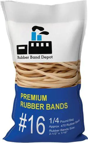 2-1/2" x 1/16'' - Size #16 - Rubber Band Depot - Everyday Bands, Business Bands - Approximately 475 Rubber Bands Per Bag - 1/4 Pound Bag 2-1/2" x 1/16'' - Size #16 - Rubber Band Depot - Everyday Bands, Business Bands - Approximately 475 Rubber Bands Per Bag - 1/4 Pound Bag