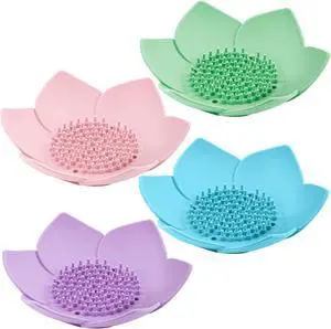 Framendino, 4 Pack Silicone Soap Dishes, Non-Slip Floral Shaped Design Self-draining Sponge Bar Holder Flower Shape Saver for Shower Bathroom Kitchen Sinks Framendino, 4 Pack Silicone Soap Dishes, Non-Slip Floral Shaped Design Self-draining Sponge Bar Holder Flower Shape Saver for Shower Bathroom Kitchen Sinks