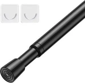 Tension Curtain Rod 26-39 Inch No Drilling Spring Loaded Curtain Rods Adjustable Extendable Tension Rods for Window Closet Bookshelf Kitchen Bathroom, Black Tension Curtain Rod 26-39 Inch No Drilling Spring Loaded Curtain Rods Adjustable Extendable Tension Rods for Window Closet Bookshelf Kitchen Bathroom, Black