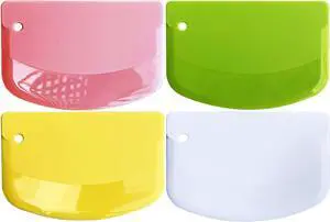 Hard Dough Scraper 4 PCs PP Plastic Bench Scraper Food Scraper | Bowl Scraper,BPA Free Food-Safe,Multipurpose,Dough Cutter for Pastry Bake Cake Pizza,Bread Making, White, Green, Yellow, Pink Hard Dough Scraper 4 PCs PP Plastic Bench Scraper Food Scraper | Bowl Scraper,BPA Free Food-Safe,Multipurpose,Dough Cutter for Pastry Bake Cake Pizza,Bread Making, White, Green, Yellow, Pink